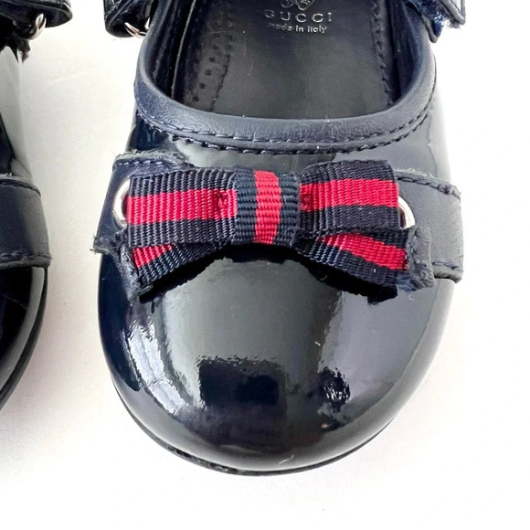 GUCCI | Baby Girl Mary Jane Ballet Flat Web Stripe Bow Navy Blue Leather US 5 - Picture 5 of 16